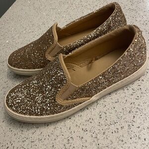 Like-new gold glitter slip on sneaker